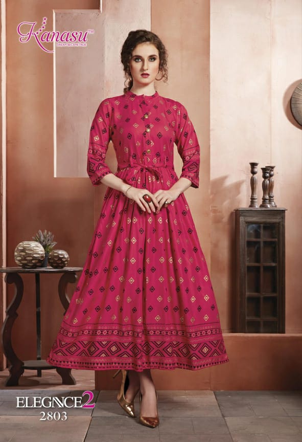 Kanasu Elegance 2 Heavy Rayon Gold Printed Designer Stylish Kurti Collection